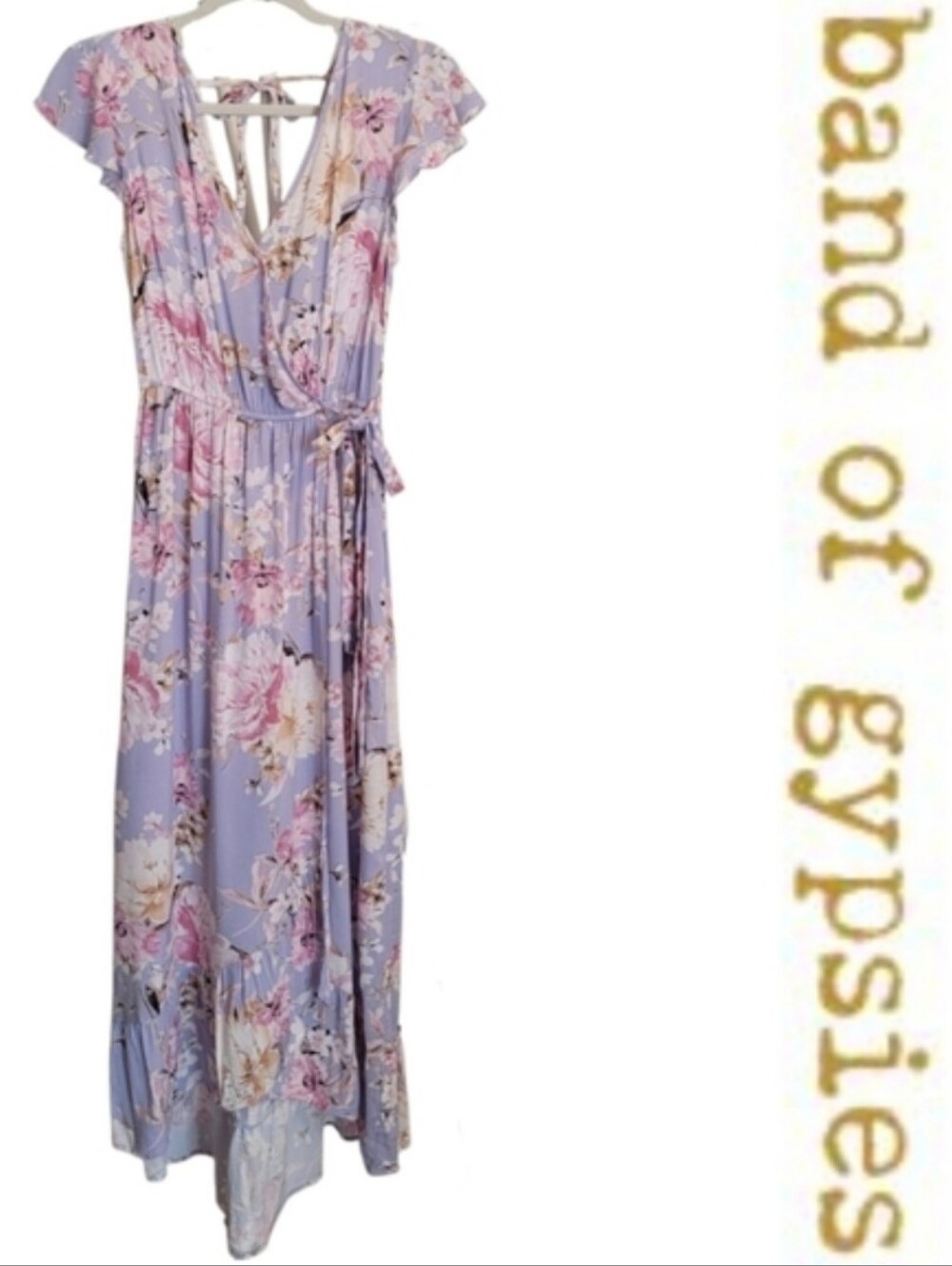 Band of Gypsies Open V-Back Faux Wrap Maxi Dress